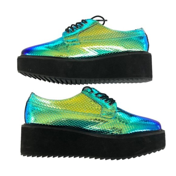 YES Holographic Platform Shoe Size 7 Rainbow Mermaid - Picture 5 of 11